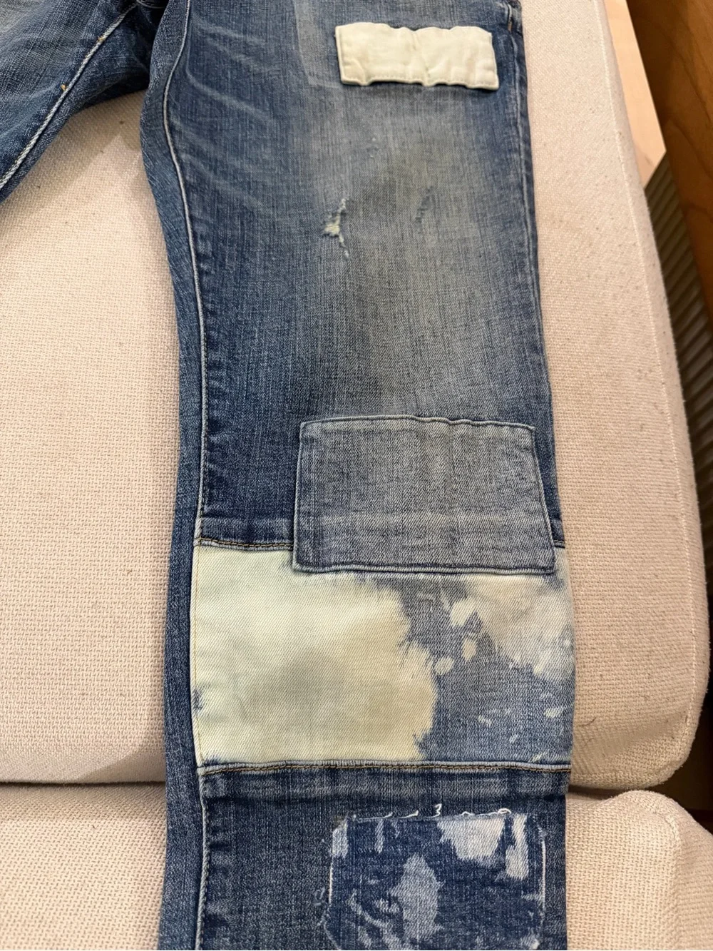 PURPLE BRAND Slim Patchwork Blue Men's Jeans - Distressed Denim